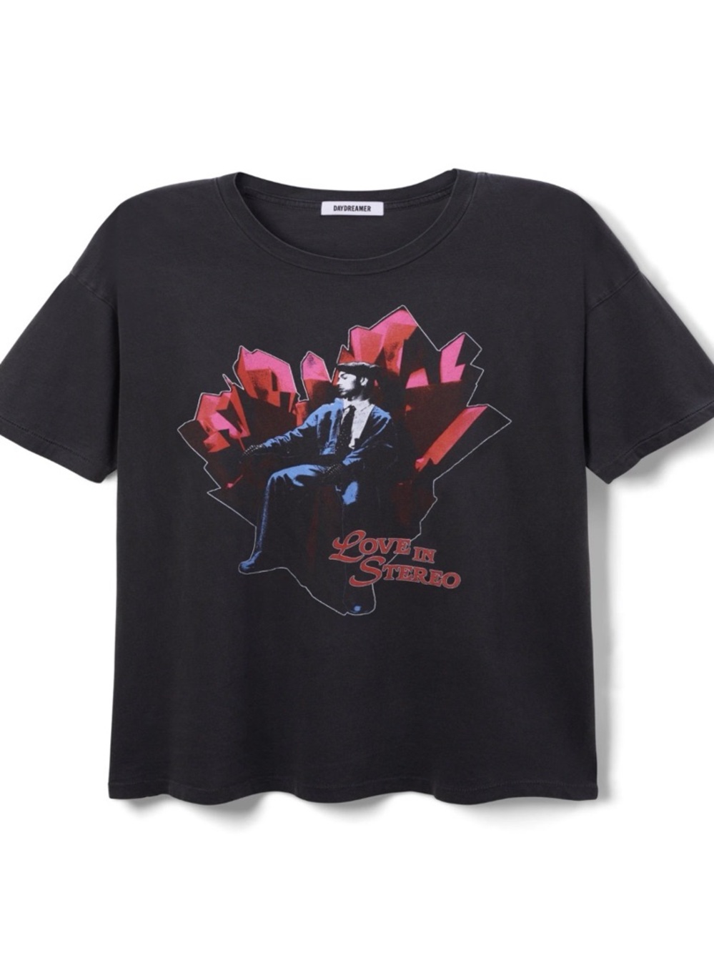 Daydreamer distressed gray ‘Love in Stereo' Graphic Tee with Pink & Blue Print